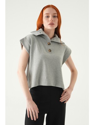 Rays 3106A Kapüşonlu Düğmeli Tişört Gri