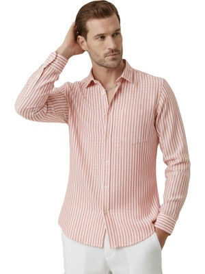 Deepsea Turuncu Slim Fit %100 Pamuk Çizgili Erkek Gömlek – Cepli Yazlık Yeni Sezon Gömlek 2602627