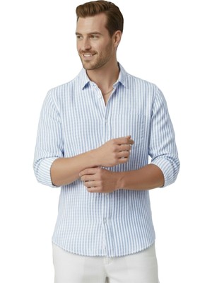 Deepsea Mavi Slim Fit %100 Pamuk Çizgili Erkek Gömlek – Cepli Yazlık Yeni Sezon Gömlek 2602627