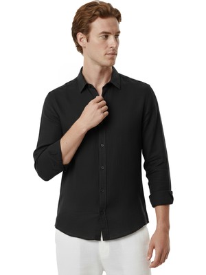 Deepsea Siyah Rahat Kalıp %100 Keten Erkek Gömlek – Yazlık Çizgi Desenli Yeni Sezon Gömlek 2602616