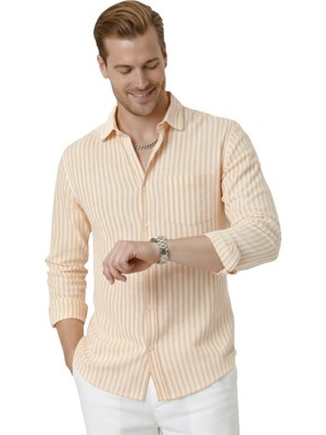 Deepsea Sarı Slim Fit %100 Pamuk Çizgili Erkek Gömlek – Cepli Yazlık Yeni Sezon Gömlek 2602627