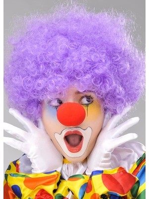 K-Yonlineticaret Mor Renk Kıvırcık Bonus Peruk ve Kırmızı Burun Seti