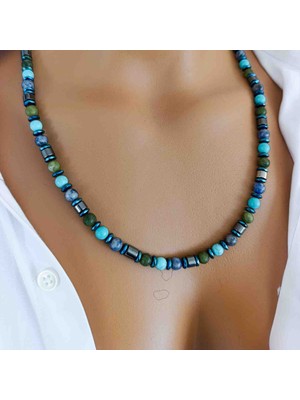 Mga Doğaltaş Aventurin Sodalit Yeşim Kolye 6 mm – Hakiki Doğal Taş Kolye – Enerji & Şans Taşı – Erkek & Kadın – A+ Kalite