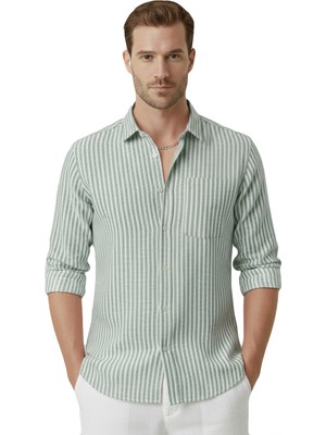 Deepsea Haki Slim Fit %100 Pamuk Çizgili Erkek Gömlek – Cepli Yazlık Yeni Sezon Gömlek 2602627