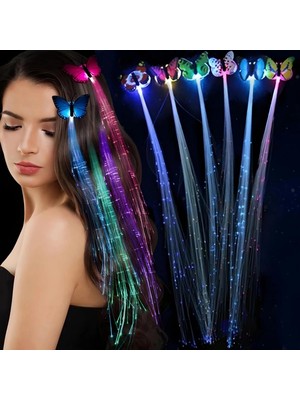 K-Yonlineticaret LED Fiber Optik Işıklı Kelebek Saç Klipsi