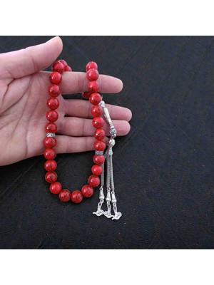 Mga Doğaltaş Kırmızı Firuze Tesbih 8 mm – 33’lük Doğal Taş Tesbih – Hakiki – Erkek Hediyelik Tesbih – A+ Kalite