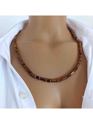 Mga Doğaltaş Hematit Kolye 6 mm Bakır Renk – Hakiki Doğal Taş – Erkek Kadın Doğal Taş Kolye – A+ Kalite – Sertifikalı