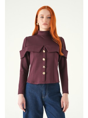 Rays Mürdüm Ön Düğmeli Bluz 8386A