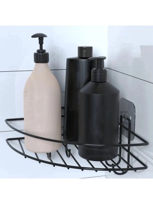 Mey İthalat Mey Ithalat®  Yapışkanlı Banyo Köşeliği Kancalı Köşe Rafı Duş Şampuanlık Duvar Düzenleyici Organizer Raf