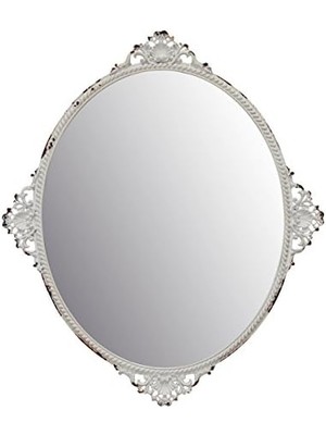 Velora SB-6081 M Cottage Spiegel, Oval Mit Getragen Weiß Details