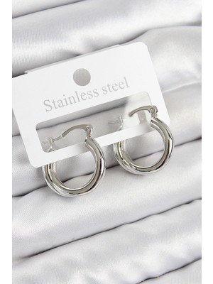 Belle Fusion Mey Ithalat® Pirinç Halka Model Gümüş Renk Kadın Küpe