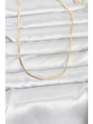 K-Yonlineticaret cm 14K Gold Renk Yassı Zincir Model 60 cm Kadın Kolye