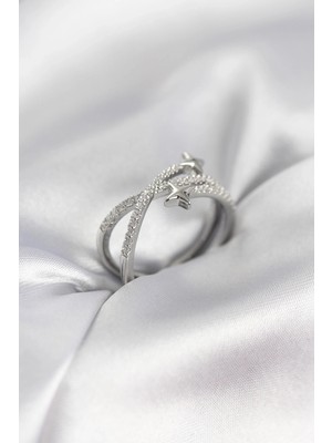 K-Yonlineticaret Gümüş Renk Zirkon Taşlı Halley Model Kadın Yüzük