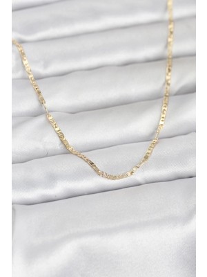 K-Yonlineticaret cm 14K Gold Renk Yassı Zincir Model 60 cm Kadın Kolye