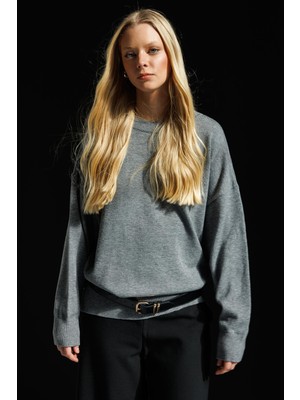 Mixray 7021 Kadın Bisiklet Yaka Oversize Basic Premium Triko Kazak Antrasit