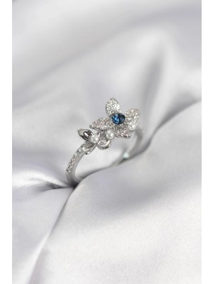 K-Yonlineticaret Gümüş Renk Çiçek Model Zirkon Taşlı Kadın Yüzük