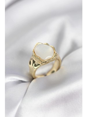 K-Yonlineticaret Gold Renk Beyaz Taşlı Vintage Kadın Yüzük