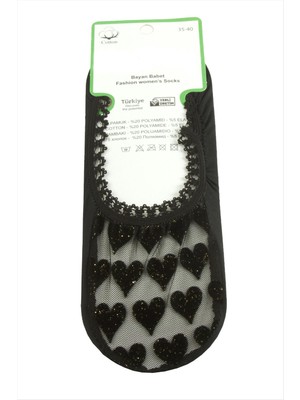 Zero Land Storozde Kalp Dantel Babet Çorap-Siyah