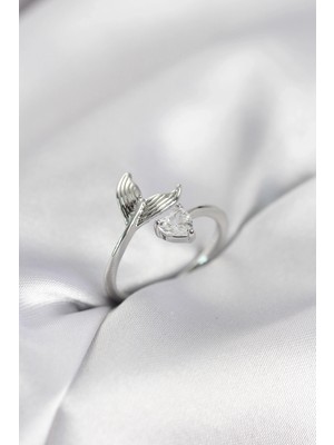 K-Yonlineticaret Balık Kuyruğu Model Gümüş Renk Zirkon Taşlı Kadın Yüzük