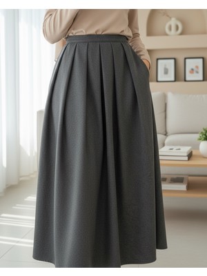 Modamorfo Pileli Fermuarlı Kaşe Etek   -Füme