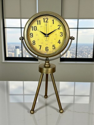 Mey İthalat Mey Ithalat® Retro Antique Üç Ayaklı Metal Eskitme Masa Saati