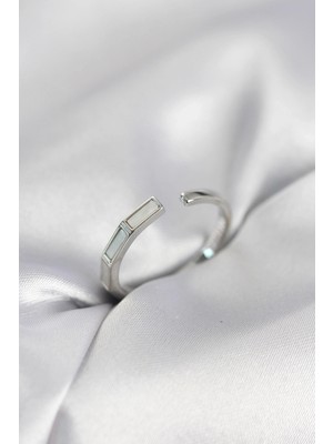 K-Yonlineticaret Gümüş Renk Sedefli Çubuk Model Kadın Yüzük