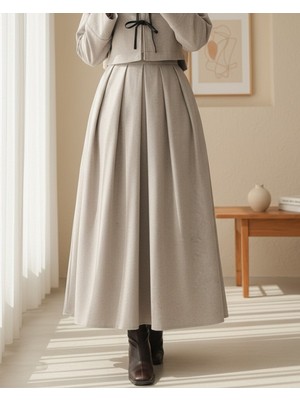 Modamorfo Pileli Fermuarlı Kaşe Etek   -Taş