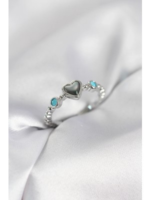 K-Yonlineticaret Gümüş Renk Hematit Taşlı Kadın Yüzük