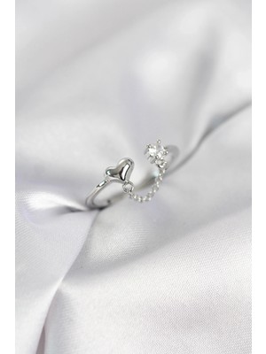 K-Yonlineticaret Zincir Sallantılı Kalp Model Gümüş Renk Kadın Yüzük