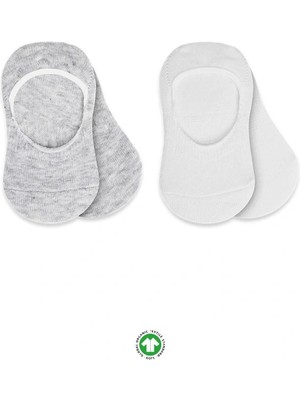 Belle Fusion Mey Ithalat®   2'li Penye Babet Silikonlu Basic Çorap 30104 Gri Beyaz