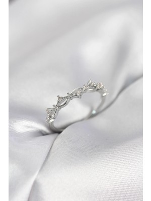 K-Yonlineticaret Zirkon Taşlı Pirinç Gümüş Renk Kadın Yüzük