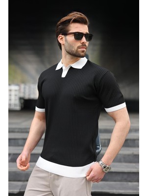 Madmext Siyah Polo Yaka Triko Erkek Tişört E7471