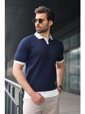 Madmext Lacivert Polo Yaka Triko Erkek Tişört E7471