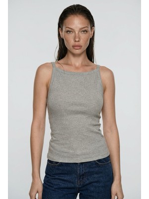 Madmext Gri Biyeli Vücudu Saran Fitilli Modern Kesim Atlet MG2681