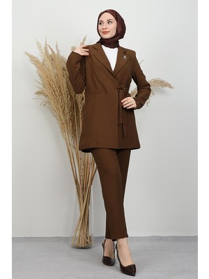 Giza Store Taşlı Broşürlü Takım Açık Kahve