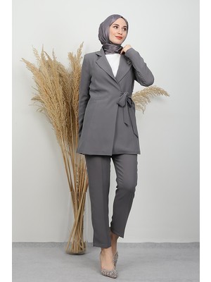 Giza Store Taşlı Broşürlü Takım Koyu Gri