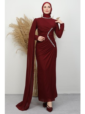 Stella Tül Abiye Bordo