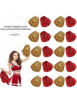 Belle Fusion Kırmızı - Altın Metalik Dolgun Gösteri Ponponu 20 Adet (10 Çift)