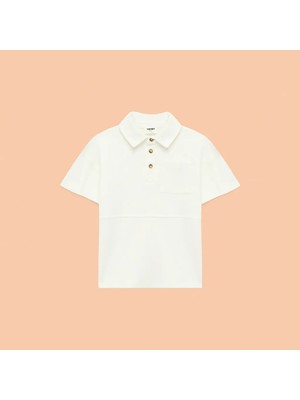 Koton Pamuklu Kısa Kollu Basic Polo Yaka Tişört Erkek Çocuk İçin Düğme Detaylı Krem Renk