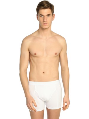 Tutku 3'lü Paket Beyaz Elastan Likralı Boxer Erkekler İçin Rahat Paça Tipi