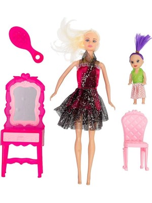 Nacario Mey Ithalat® Anlily Bebek ve Oyuncak Makyaj Masası Yavrulu Bebekli