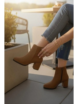 Marina Rosse Kadın Taba Süet Liva Düz Topuklu Kısa Bot