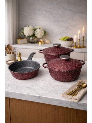 Luxxa Home Roma Serisi 5 Parça Mini Döküm Tencere Seti Bordo