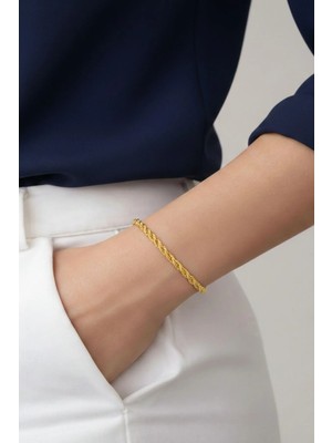 Bilezikci Altın Örgü Zincir Bileklik - Sarı Altın Spor Örgü Bileklik