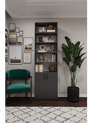 Asra Trend Modern Kapaklı Ayarlanabilir Raf Ev Ofis Kitaplık %100 MDF Dekoratif Kütüphane K38