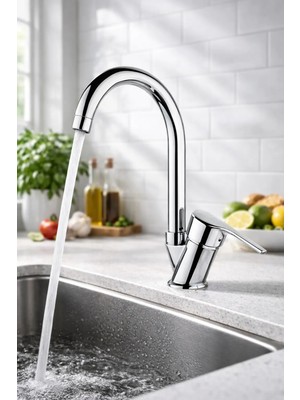 Sardıcı Mutfak Evye Bataryası Krom Kaplama Çift Su Girişli Tezgah Üstü Montajlı Pirinç Malzeme