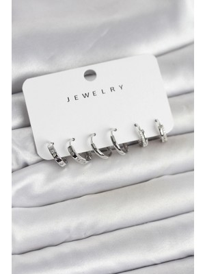 Erbilden Erb Gümüş Renk Pirinç 3 Çift Kadın Küpe Seti