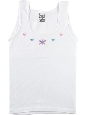 Tutku Kız Çocuk İp Askılı Atlet %100 Pamuk Beyaz Renk Yumuşak Dokulu Rahat Tasarım