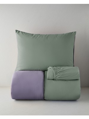 English Home Plain Pamuk Çarşaflı Tek Kişilik Nevresim Takımı 160X220 cm Yeşil-Mor
