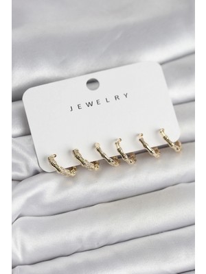 Erbilden Erb Gold Renk Pirinç Kemik Model 3 Çift Kadın Küpe Seti